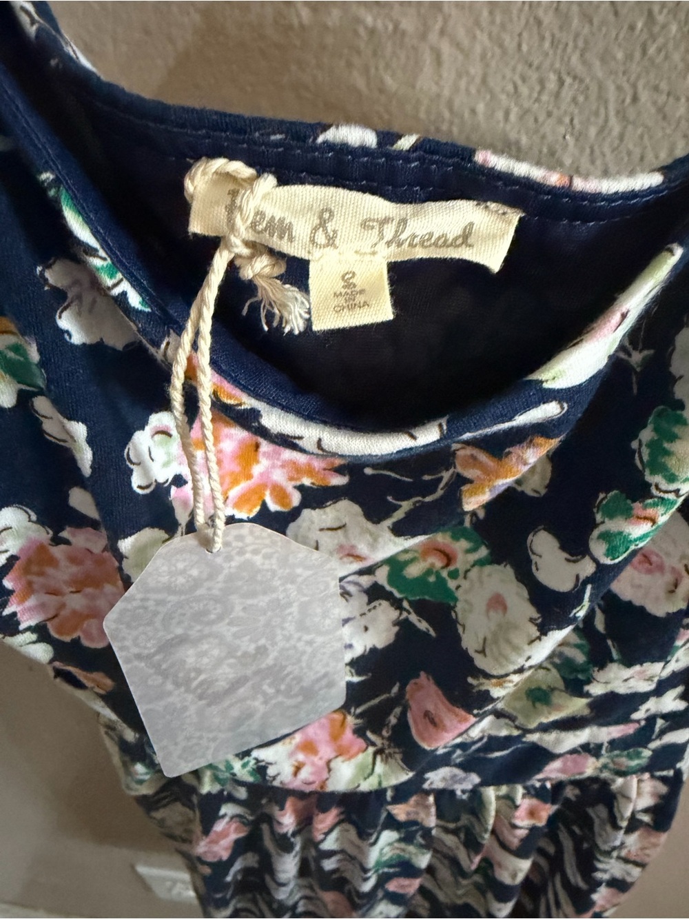 040. Hem & Thread Navy Floral Summer Dress with Pink and Green Accents - Picture 2 of 5